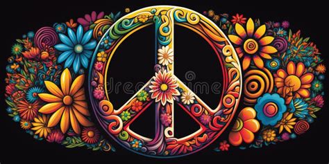 Peace Sign Made Up Of Colorful Flowers And Surrounded Stock