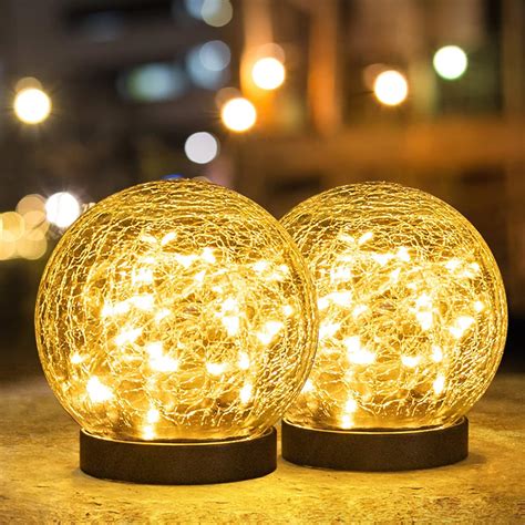 EUAIJR 2 Pack Garden Solar Lights Outdoor Decorations Cracked Glass