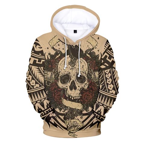 3d Hoodies Pullover Tattoo Skull Rose Print Fashion Men Women Hoodie