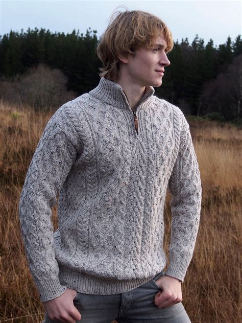 Donegal Zip Neck Irish Aran Sweater The Irish Celtic Craft Shop