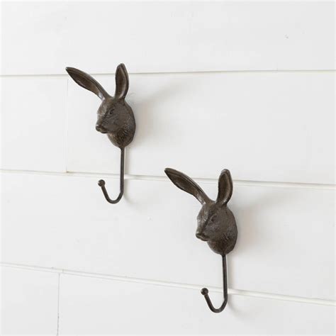 Rustic Cast Iron Rabbit Wall Hook Set Of 2 River Chic Designs