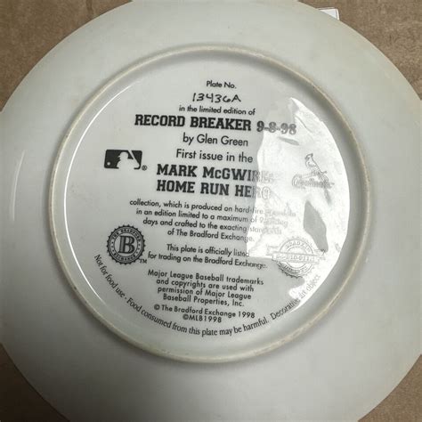 Bradford Exchange 1998 Mark McGwire Plate 8 1 4 62 Home Runs HR Rare