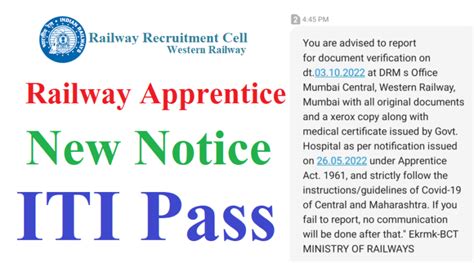 Western Railway BCT Division Apprentice 2022 Document Verification