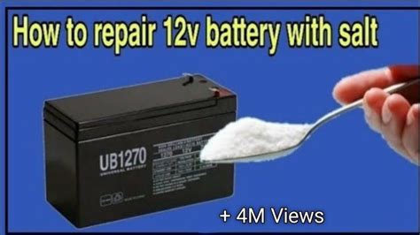 A Hand Holding A Spoon Full Of Salt Over A Battery With The Words How To Repair 12v Battery With