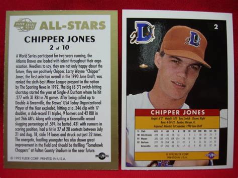 2 CHIPPER JONES 1992 93 FLEER EXCEL MINOR LEAG CARDS BASE CARD 2