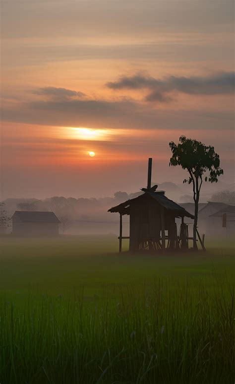 Senja di pematang sawah | Gambar alam, Pemandangan, Gambar pedesaan