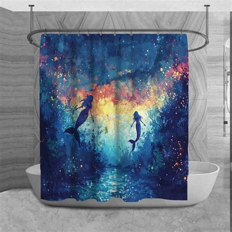 Mermaids Shower Curtain Fantasy Bathroom Decor Aquatic Bath Decor