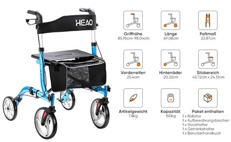 Heao Rollator Gehhilfe Mit Sitz F R Senioren Rollator Mit