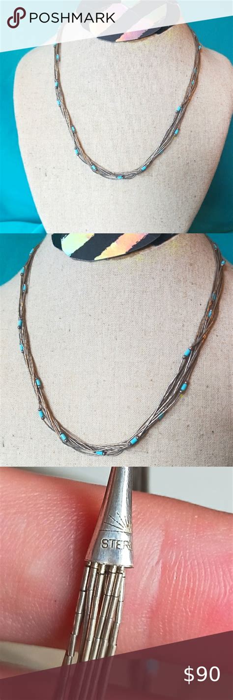 Vintage Native American Navajo Strand Liquid Silver Turquoise