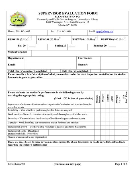 Supervisor Evaluation Forms