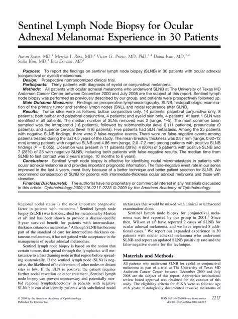 Pdf Sentinel Lymph Node Biopsy For Ocular Adnexal Melanoma