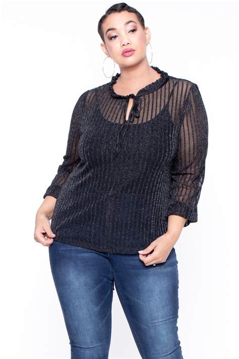 Plus Size Sheer Glittered Top Black Affordable Plus Size Clothing Plus Size Outfits Clothes