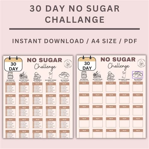 30 Day No Sugar Challenge Detox Planner No Sweet Tracker Stop