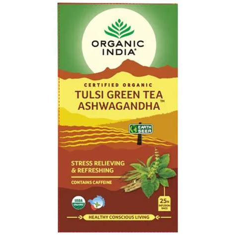 Organic India Tulsi Green Tea Ashwagandha Bag Packaging Size 25 Bags