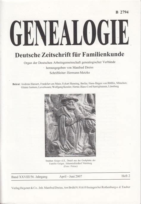 Genealogie Deutsche Zeitschrift für Familienkunde Band XXVIII 56 Jg