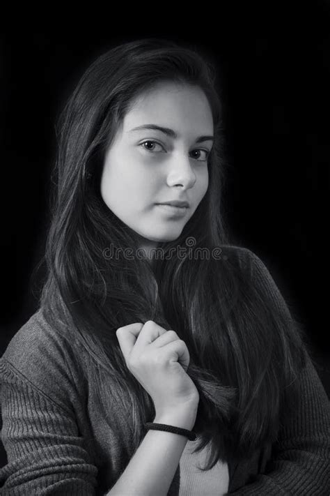 Monochrome Portrait Of Young Beautiful Girl Stock Photo Image Of