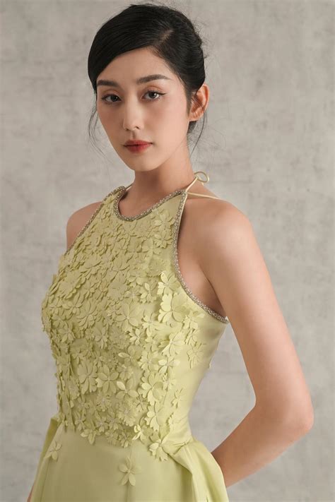 Daniela Straight Halter Neck Polyester Spandex Ankle Length Ao Dai
