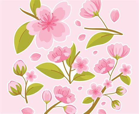 Cherry Blossom Sticker Set Vector Art Graphics Freevector