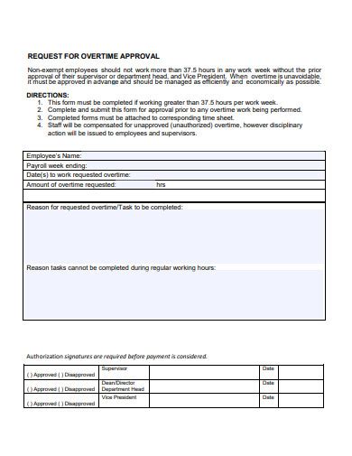 Free Overtime Request And Approval Forms Sample In Pdf Ms Word