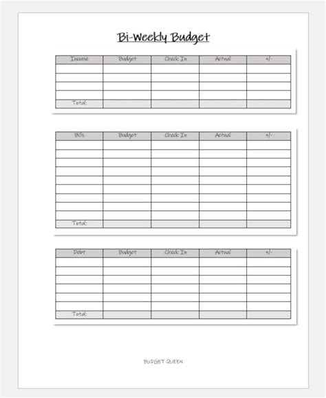 Printable Bi Weekly Budget Worksheet