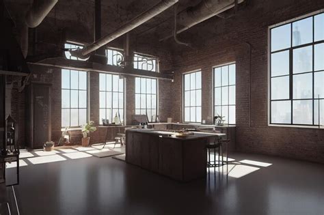 Иллюстрационный дизайн кухни в индустриальном стиле | Премиум Фото