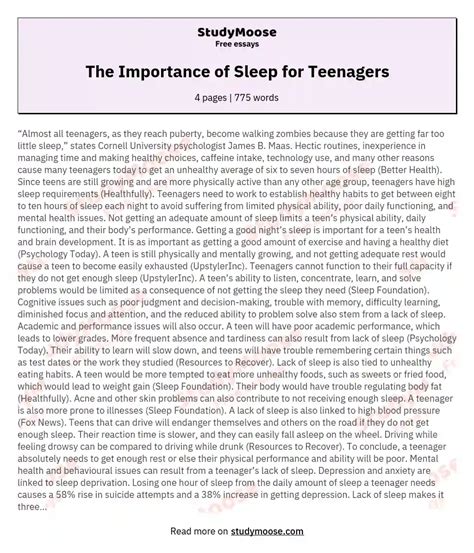 The Importance Of Sleep For Teenagers Free Essay Example