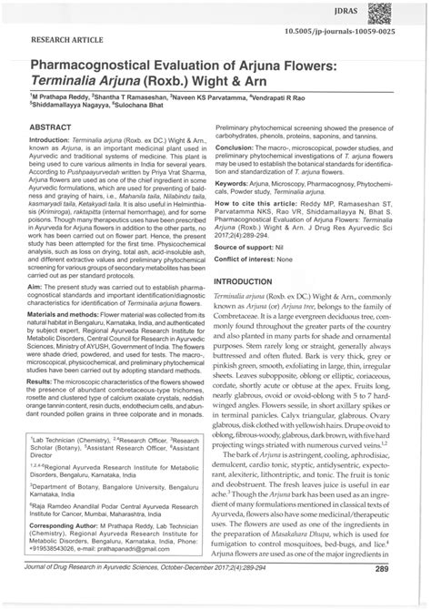 (PDF) Pharmacognostical Evaluation of Arjuna Flowers: Terminalia Arjuna ...