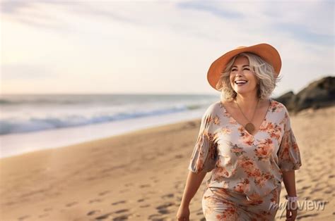 Ai Generated Image Of Plus Size Mature Woman On The Beach Pinturas Para