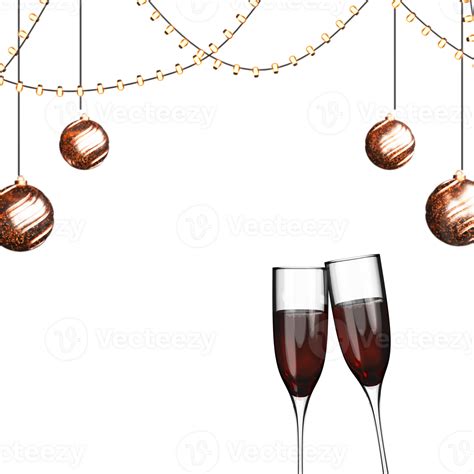 3d Champagne Glasses With Bronze Baubles Hang Lighting Garland