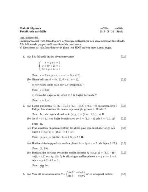 Tenta 24 Augusti 2017 frågor och svar Teknik och ma204a ma205a 24