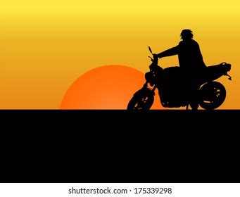 Silhouette Biker Sunset Stock Illustration 175339298