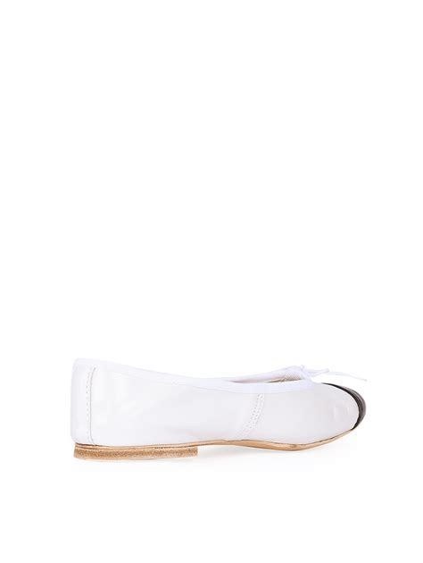 Ballet Flat White Black Cap Toe