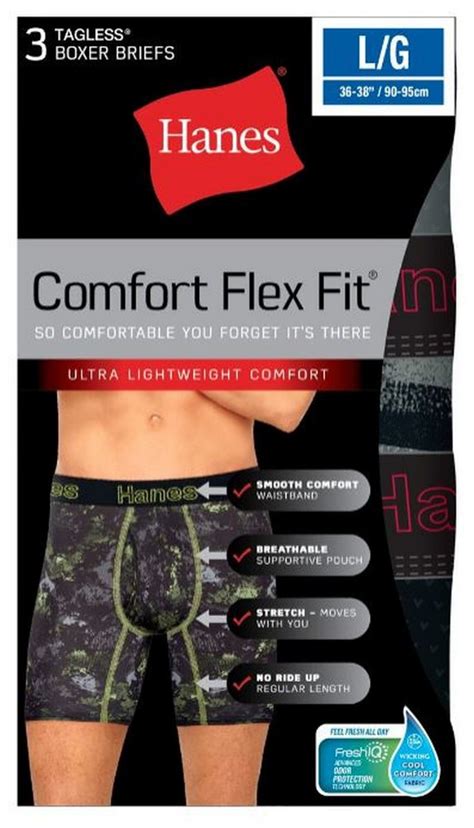 Hanes Mens Comfort Flex Fit Boxer Briefs Mesh Underwear 3 Pk Pattern Solid Sports Diamond