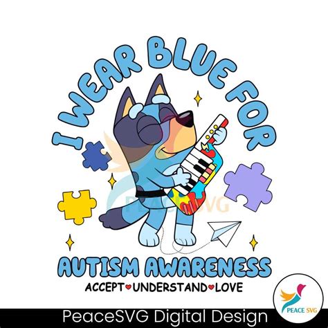 Bluey Cartoon I Wear Blue For Autism Awareness Svg Peacesvg