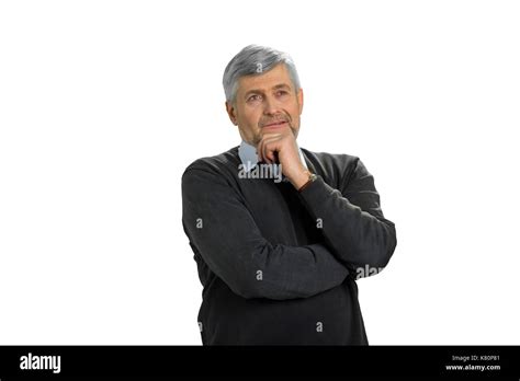 Thoughtful Mature Man White Background Stock Photo Alamy