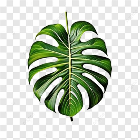 Big Green Leaf Of Tropical Monstera Plant Isolated On White Background