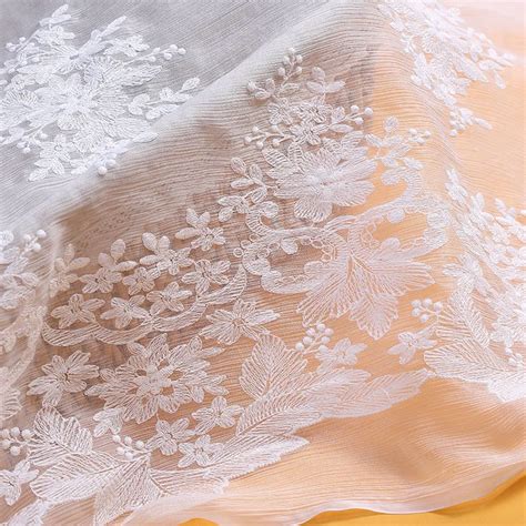 2yards Silk Hollow Embroidery Fabric White For Wedding Dress In Fabric