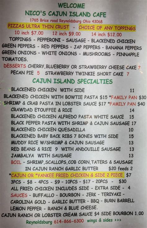 Menu at Cajun Island restaurant, Reynoldsburg, Brice Rd