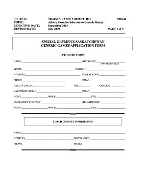 Fillable Online Specialolympics Sk Athlete Form Selection