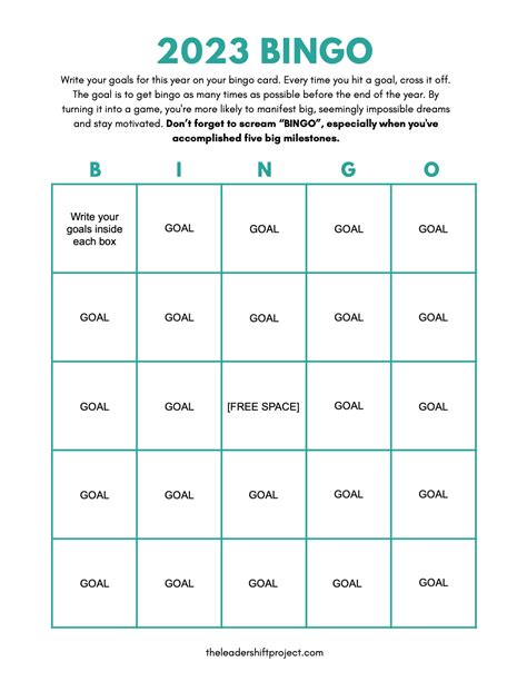 Goal Setting Bingo Template The Leadershift Project