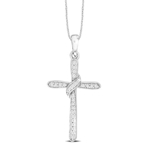 10k White Gold 1 20 Ct Tw Diamond Cross Pendant Unclaimed Diamonds