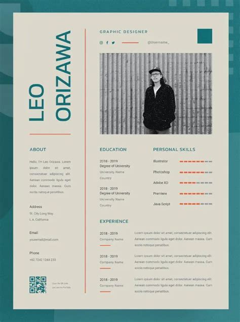 A Professional Resume Template With An Orange And Blue Color Scheme