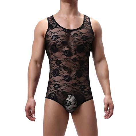 Buy Men S Sheer Lace Lingerie Bodysuit Sissy Pouch Thong Leotard