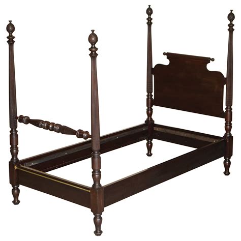 Antique Honduras Hardwood English Hand Carved With Castors Single Bed