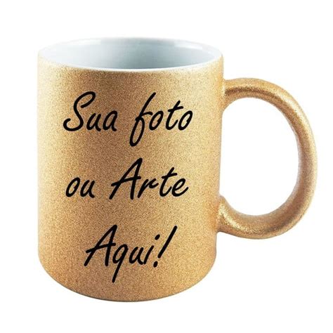 Caneca Porcelana Glitter Dourada Personalizada Elo7