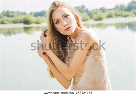Sexy Blonde Girl Posing On Lake Stock Photo 287124158 Shutterstock