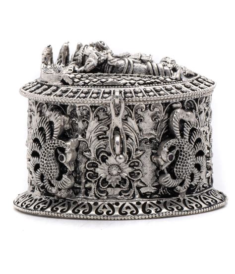 Antic Finish Handcrafted Ranganathar Kumkum Box In Pure Silver Silver