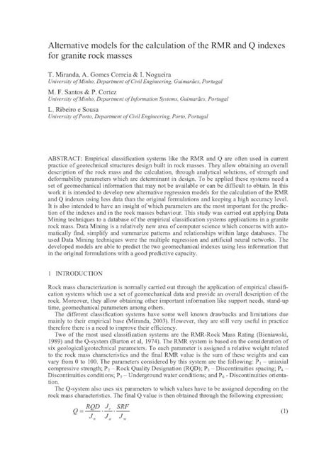 Pdf Alternative Models For The Calculation Of The Rmr And Q