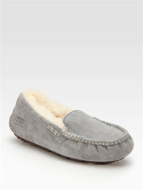 Ugg Ansley Suede Pure Moccasin Slippers in Gray | Lyst