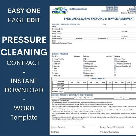 Pressure Cleaning Power Washing Contract Proposal Estimate Agreement Template Simple Contract Etsy